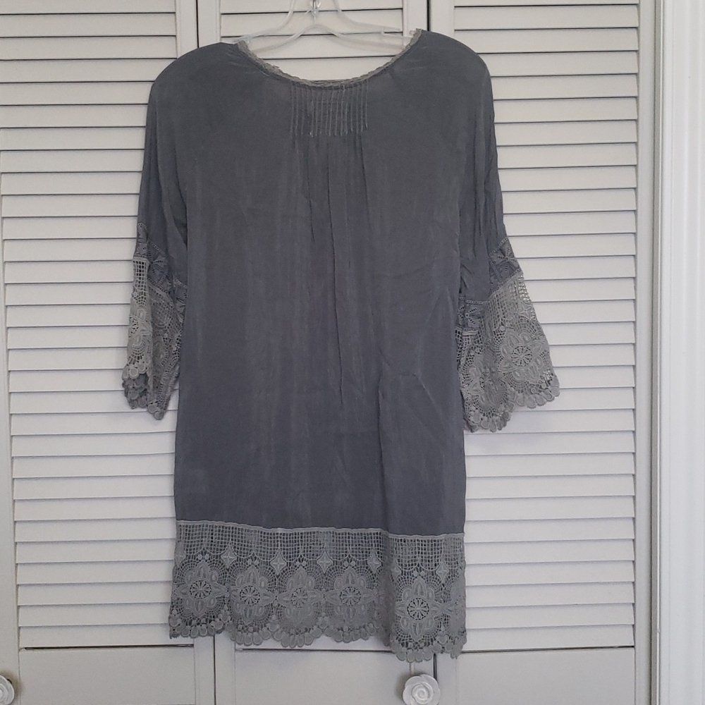 Johnny Was Boho Embroidered Lace Tunic Top, Grey, Size XS - Picture 7 of 13